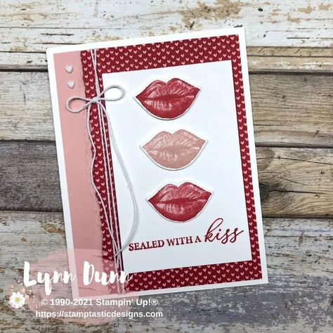 Spread a little handmade love and happiness with cards featuring the NEW Stampin’ Up! Hearts and Kisses Bundle. There are a variety of fun ways to use these products in your card making. And today, I have 3 different card layouts to share to help get you started. #cardmaking #stampinup #valentines #simplecards Hearts And Kisses, Stampin Up Valentine Cards, Joy Fold Card, Cards Valentines, Fun Sayings, Card Magic, Pin Card, Valentine Cards Handmade, Slider Cards