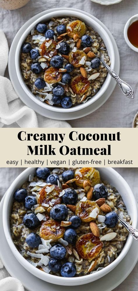 Creamy Coconut Milk Oatmeal (Vegan) | Walder Wellness Coconut Milk Breakfast Recipes, Coconut Milk Breakfast, Coconut Milk Oatmeal, Oatmeal Vegan, Milk Oatmeal, Coconut Oatmeal, Healthy Oatmeal Recipes, Healthy Food Habits, Vegan Oatmeal