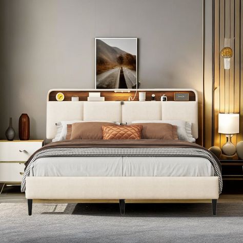 Larysa Upholstered Bookcase Storage Bed Upholstered Bed With Storage, Bed With Storage Headboard, Bookcase Bed, Storage Headboard, Platform Bed With Storage, Storage Racks, Bed With Storage, Sensor Light, Bed Frame With Storage