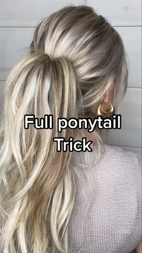 Full Ponytail Trick, Long Hair Ponytail Styles, Fuller Ponytail, Ponytail Trick, Messy Ponytail Hairstyles, Full Ponytail, Ponytail Hairstyles Tutorial, Long Hair Ponytail, Ponytail Hairstyles Easy