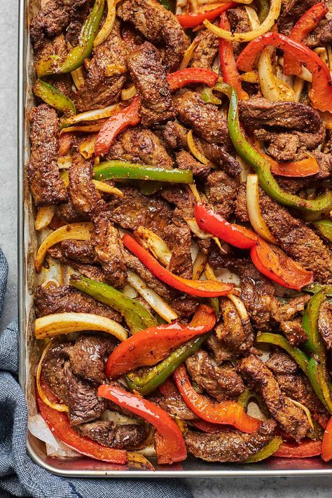 Sheet Pan Steak Fajitas, Beef Fajita Recipe, Sheet Pan Steak, Sheet Pan Fajitas, Pan Fajitas, Easy Steak Fajitas, Steak Fajita Recipe, Pan Steak, Homemade Fajita Seasoning