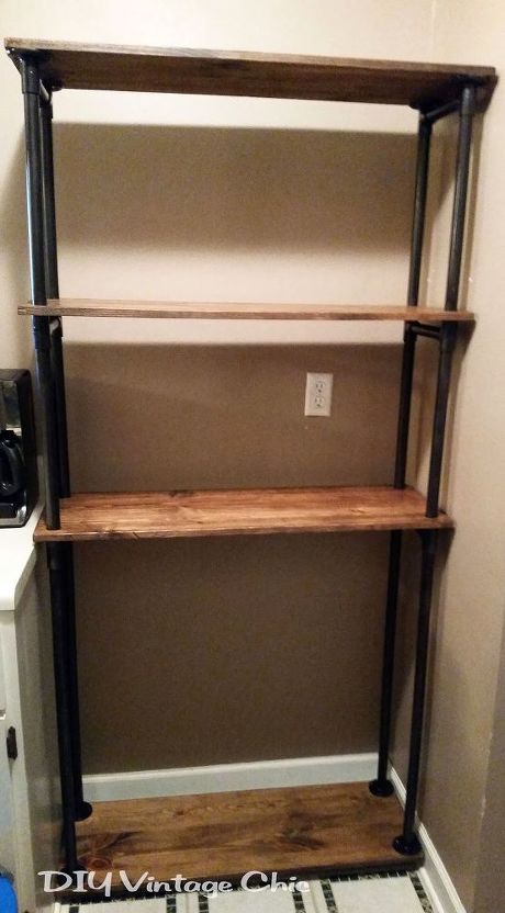 DIY Affordable Pipe and Wood Bakers Rack | Hometalk Diy Bakers Rack, Wood Bakers Rack, Bakers Rack Ideas, Industrial Diy Decoration Ideas, Industrial Diy Decoration, Industrial Diy Projects, Vintage Chic Decor, Small Coffee Bar Ideas, Small Coffee Bar