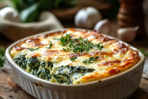 Baked Spinach Casserole - recipestasteful Breadcrumb Topping, Steamed Spinach, Baked Spinach, Spinach Casserole, Baked Zucchini, Bake Zucchini, Cheesy Casserole, Italian Christmas, Fresh Spinach