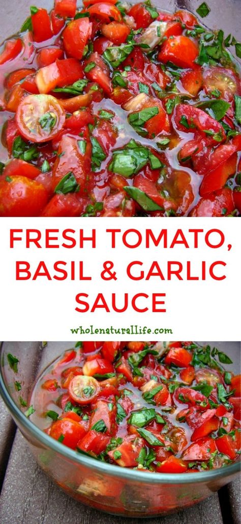 Raw Tomato & Bell Pepper Salad/Sauce Pasta Fish, Tomato Basil, Tomato Recipes, Garlic Sauce, Fresh Tomatoes, Tomato Sauce, Sauce Recipes, Vegetable Recipes, Pasta Dishes