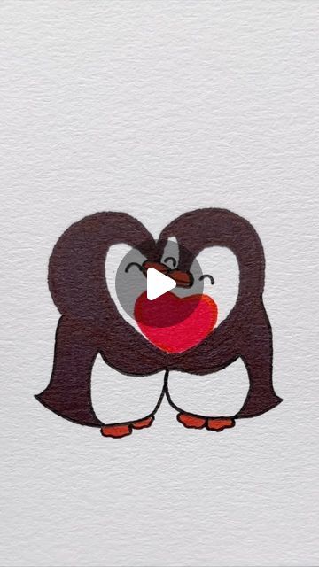 Pinguin Drawing Easy, Cute Paintings For Girlfriend, Penguin Painting Easy, Drawing Of Penguin, How To Draw A Penguin, Cute Zeichnungen, Simple Penguin Drawing, Easy Penguin Drawing, Cute Easy Drawings For Boyfriend