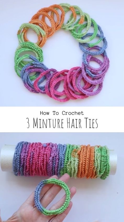 Crochet 3 Minute Hair Ties Crochet Hair Ties Ponytail Holders, Crochet Hair Ties Free Pattern, Crochet Hair Ties, People Happy, Crochet Hair, Yarn Projects, Crochet Headband, Ponytail Holders, Crochet Hair Styles