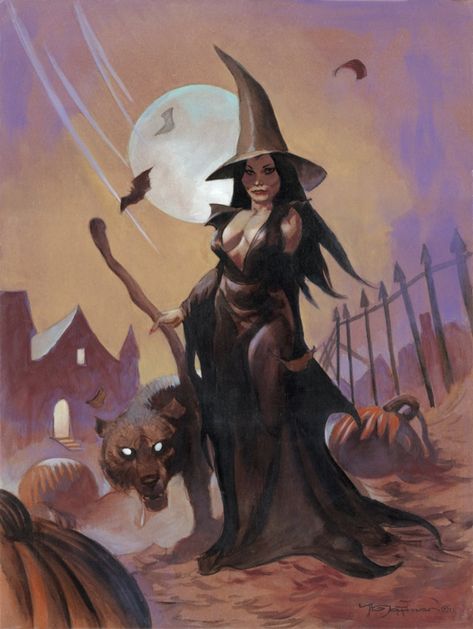 WICKED WITCH & WOLF Mike Hoffman, Wolf Comics, Haunted Halloween, Horror Lovers, Figure Sketching, Pulp Art, Wicked Witch, Fantasy Artist, High Fantasy