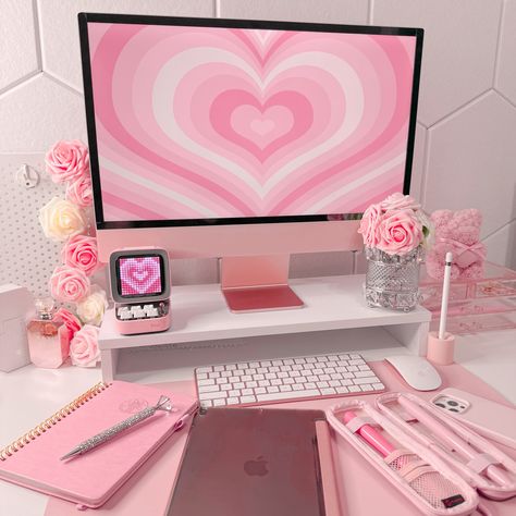 Happy Thursday! 🎀 Tags::: #pink #desksetup #pinkdesksetup #pinkipad #pinkimac #cute, #pinkoffice pink, desk setup, pink desk setup, pink iPad, pink iMac, pink aesthetic, cute, desk gram, pink office Pink Imac, Pink Desk Setup, Desk Wallpaper, Cubicle Style, Pink Home Offices, Pink Aesthetic Cute, Ipad Pink, Computer Apple, Room Revamp