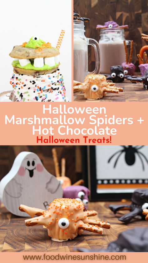 Make some chocolate covered pretzels and chocolate covered marshmallows then add in candy eyes and you have yourself a spooky delicious Halloween Spider. Serve your Halloween Spider on top of Hot Chocolate and you have yourself the ultimate Halloween treat Easy Hot Chocolate Recipe, Chocolate Halloween Treats, Pretzels And Chocolate, Chocolate Pretzels Sticks, Easy Hot Chocolate, Covered Marshmallows, Candy Eyes, Chocolate Covered Marshmallows, Hot Chocolate Recipe