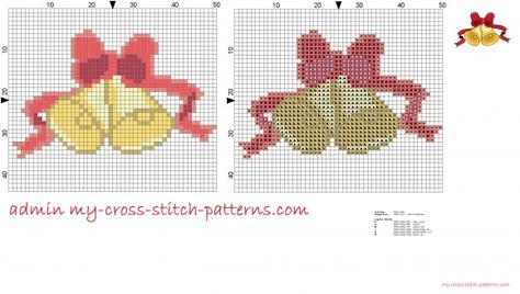 Christmas bells cross stitch pattern 49x31 Christmas Bells Cross Stitch, Red And Gold Christmas Tree, Gold Christmas Tree Decorations, Free Cross Stitch Patterns, Patterns Simple, Farmhouse Christmas Tree, Easy Christmas Gifts, Gold Christmas Tree, Advent Calendars