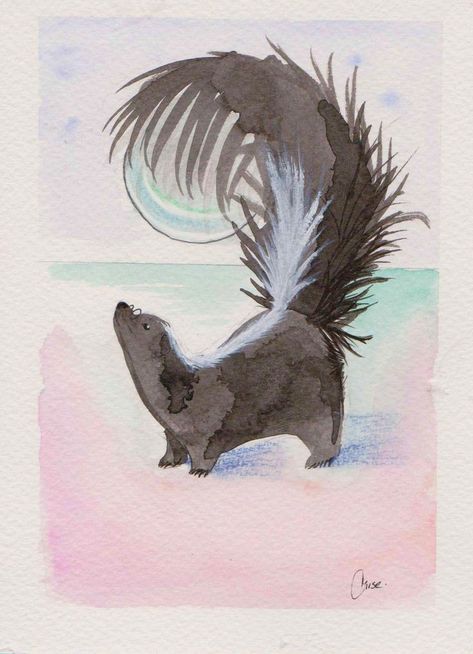 Skunk Tattoo, Bedroom List, Skunk Drawing, Skunk Art, Toronto Tattoo, Art Journal Challenge, Flower Mural, Watercolor Animals, Art Club