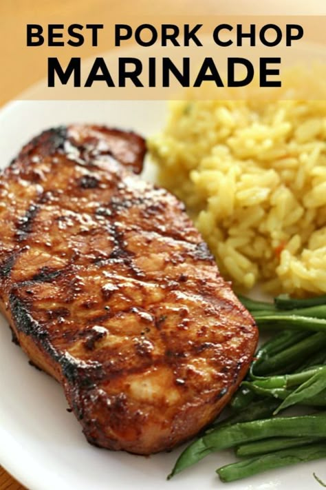 This is hands-down the Best Pork Chop Marinade out there! These grilled pork chops always turn out juicy with this marinade recipe. And the best part about this marinade is that it calls for ingredients you probably have in your pantry right now. Pork Chops With Brown Sugar, Best Pork Chop Marinade, Honey Pork Chops, Pork Chop Marinade, Easy Baked Pork Chops, Zone Recipes, Pork Marinade, Easy Pork Chop Recipes, Pork Chop Dinner