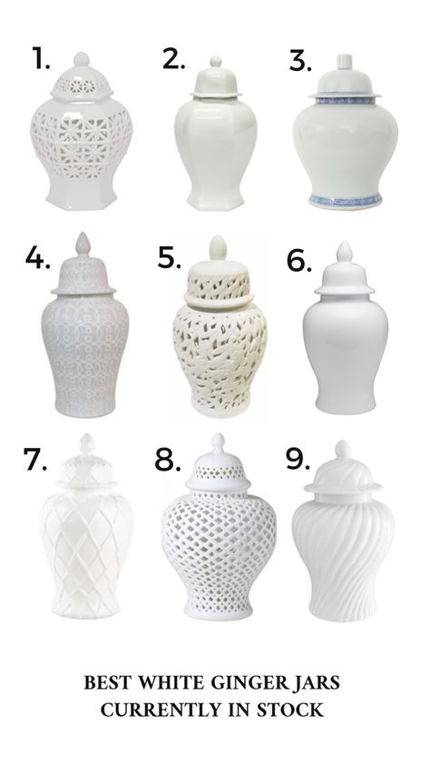 Best White Ginger Jars Currently In Stock – The Decor Diet  home decor spring decor decorating ideas Fireplace Mantle Decor With Ginger Jars, White Ginger Jars Decor Living Rooms, Pops Of Color Decor Minimalist, White Ginger Jars Decor, Diy Ginger Jar, Ginger Jars Decor Living Rooms, Ginger Jars Decor, Decorating With Ginger Jars, Hamptons Style Decor