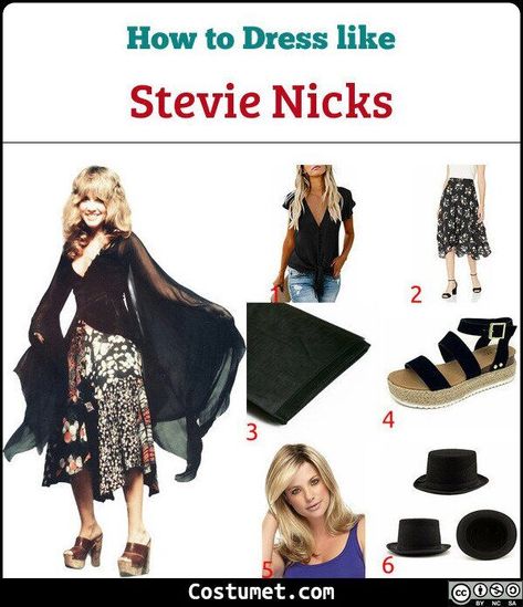 How To Dress Like Stevie Nicks, Steve Nicks Halloween Costume, Stevie Nicks Halloween Costume, Stevie Nicks Skirt, Stevie Nicks Concert Outfit Ideas, Stevie Nicks Outfits Inspiration, Stevie Nicks Top Hat, Stevie Nicks Costume, Stevie Nicks Crochet Vest