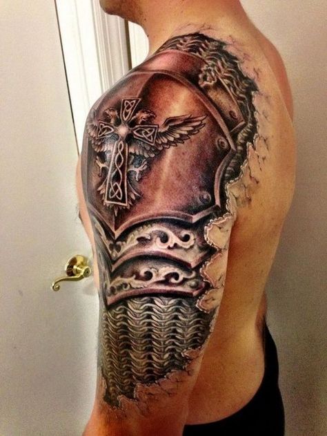 Kurt Tattoo, Armour Tattoo, Tato 3d, Shoulder Armor Tattoo, Tattoos Masculinas, Gladiator Tattoo, Cool Shoulder Tattoos, Armor Tattoo, Polynesian Tattoos