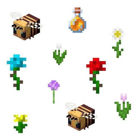 Aesthetic Bee, Minecraft Flowers, Minecraft Box, Minecraft Stickers, Minecraft Aesthetic, Bee And Flower, Minecraft Blocks, Aesthetic Laptop, Minecraft Drawings