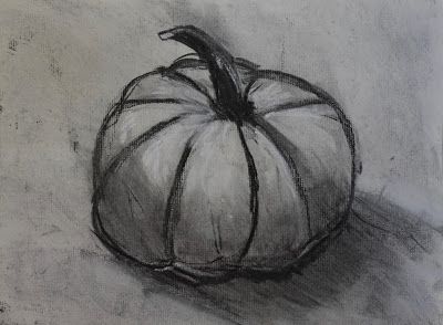 Doodlebug Dabblings: pumpkin charcoal drawings Easy Charcoal Drawings, Charcole Drawings, Drawing With Charcoal, Easy Things To Draw, Pumpkin Drawing, Sketching Tips, Pencil Drawing Tutorials, Art Charcoal, Charcoal Drawings