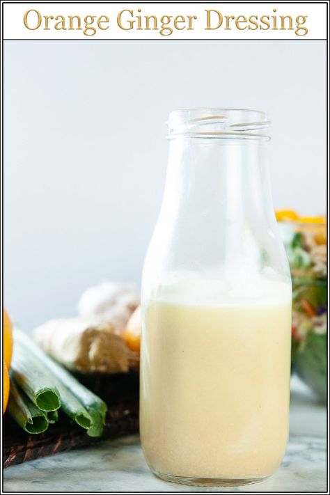 Creamy orange ginger dressing pairs well with simple Asian inspired salads. It also makes a deliciously flavorful marinade for chicken, shrimp and other meats. Make this easy vinaigrette today and skip the bottled dressing. #salad #dressing #marinade #asian #recipe Orange Ginger Dressing, Autumnal Inspiration, Easy Vinaigrette, Salad Dressing Recipes Vinaigrette, Thai Dressing, Salad Party, Mandarin Chicken, Marinade For Chicken, Ginger Salad Dressings