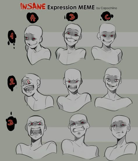 Insane Expression, Yandere Face, Anime Drawing Sketches, Drawing Face Expressions, Anime Expressions, Drawing Expressions, Arte Sketchbook, Human Face, Art Poses