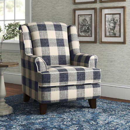 Navy Accent Chairs For Living Room, Printed Fabric Arm Chair, Rocking Chairs Living Room, Farmhouse Livingrooms, Country Sitting Room, Country Sofas, Plaid Chair, Wide Armchair, Casual Chairs