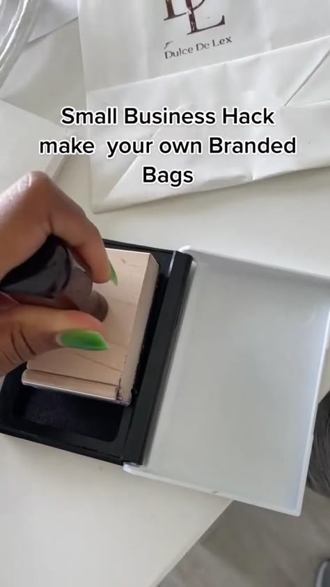 If you want to save money and still have branded packaging then buy a stamp and use it to brand your bags or tissue paper! Selling Bags Ideas, Cloth Packing Ideas For Business, Amazing Packaging, Pack With Me Small Business, Cricut For Small Business Branding, Paper Bags For Clothing Brand, Craft Bag Packaging, Small Beauty Shop Ideas, Small Spa Business Ideas