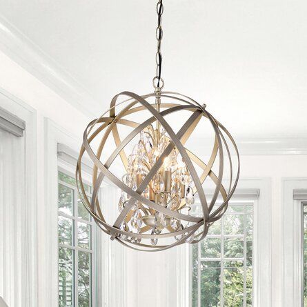 Mercer41 Chally 4 - Light Unique Globe Chandelier with Crystal Accents | Wayfair Orb Chandelier, Crystal Orb, Geometric Chandelier, Globe Chandelier, Plywood Furniture, Drum Chandelier, Iron Lighting, Candle Styling, Candelabra Bulbs