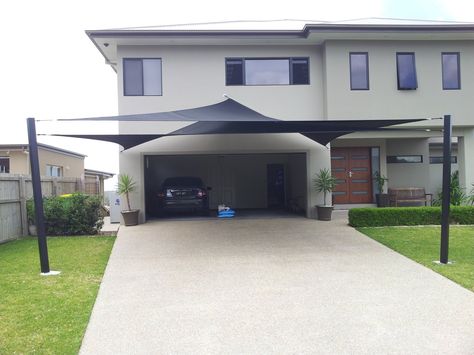 Carport Shade, Carport Makeover, Patio Sails, Tensile Membrane, Shade Sail Installation, Carport Covers, Triangle Sun Shade, Shade Ideas, Membrane Structure