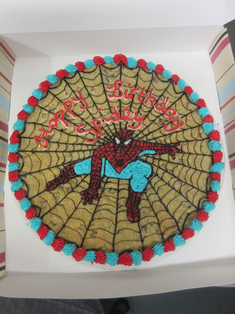 Spiderman Giant Millies Cookie, decorated for 5th Birthday party, by HJS. - Visit to grab an amazing super hero shirt now on sale! Giant Birthday Cookies Decorated, Avengers Cookie Cake, Marvel Cookie Cake, Spider Man Cookie Cake, Spiderman Cookie Cake, Millies Cookies, Avengers Cookies, Bakery Goodies, Giant Cookie Cake