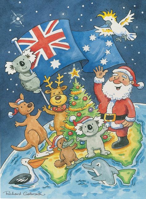 Australian Christmas Cards, Teddy Pictures, Christmas In Australia, Aussie Christmas, Australian Christmas, Merry Christmas Pictures, Christmas Topper, Snoopy Pictures, Quirky Art