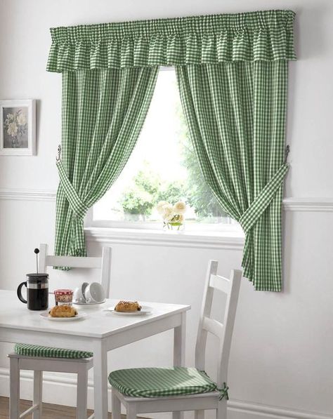 Gingham Value Kitchen Set Green Tenda Tutorial, Green Window Treatments, Red Kitchen Curtains, Green Kitchen Curtains, Kitchen Curtain Designs, Country Kitchen Curtains, White Kitchen Curtains, Gingham Curtains, Blue White Kitchens