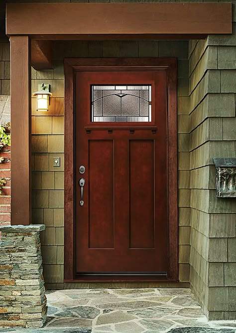 Get the look and feel of natural wood for your front door, without the maintenance wood doors require. JELD-WEN Architectural Series entry doors are made with high-performance and energy-efficient fiberglass. Available at The Home Depot in select locations. Open Kitchens, Split Foyer, Ranch Homes, Wood Front Doors, Modern Craftsman, Front Door Entrance, Fiberglass Door, House Front Door, House With Porch