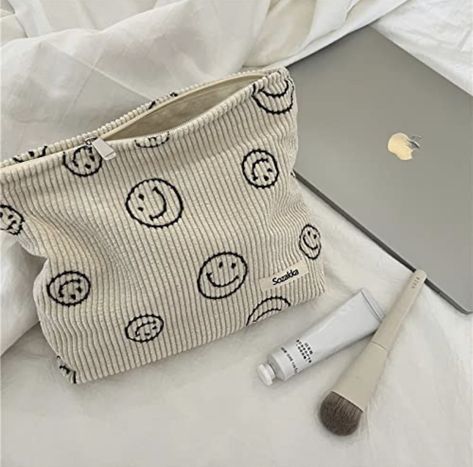 Corduroy Cosmetic Bag Aesthetic Women Handbags Purses Smile Dots Makeup Organizer Storage Makeup Bag Girls Pencil Case Bags (Beige Smile) Dots Makeup, Minimalist Makeup Bag, Pencil Cases For Girls, Daily Accessories, Girl Cases, Bags Aesthetic, Organizer Storage, Aesthetic Women, Eco Bag