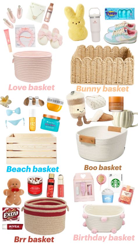 Love basket•bunny basket•beach basket•boo basket•brr basket Love Basket, Making A Gift Basket, Beach Basket, Meal Planning Menus, Birthday Basket, Jelly Cat, Cute Birthday Ideas, Boo Basket, A Gift Basket