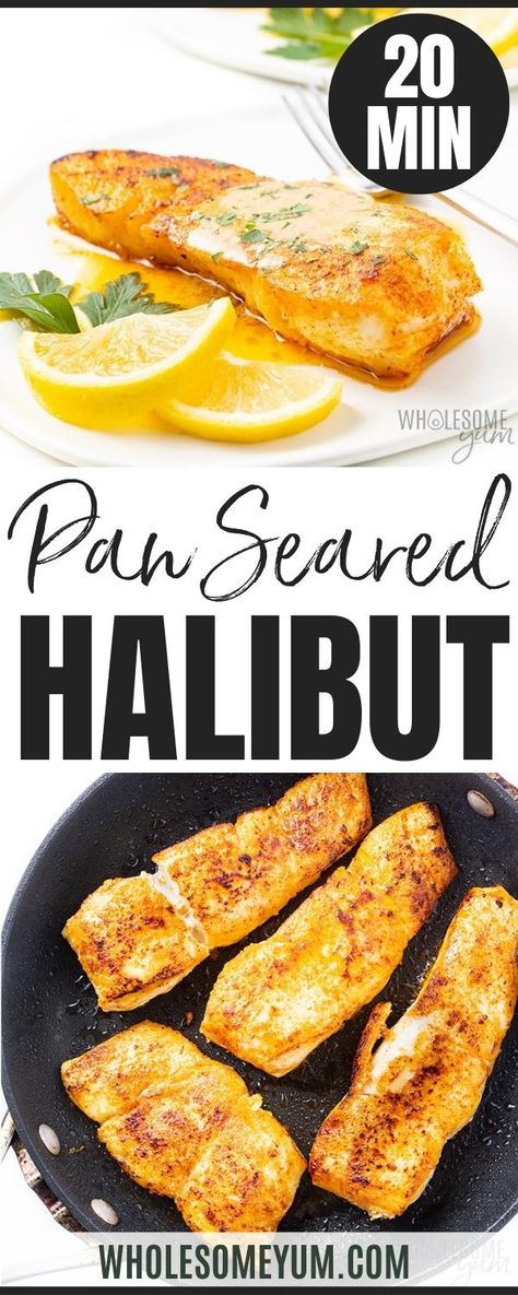 How To Cook Halibut, Pan Seared Halibut Recipes, Fried Halibut, Halibut Recipes Healthy, Pan Seared Halibut, Halibut Recipes Baked, Seared Halibut, Halibut Recipe, Recipe With Lemon