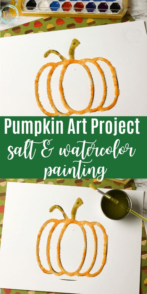 This pumpkin salt painting activity uses glue, salt and watercolors to create a fun 3D art project for the fall. #artprojectsforkids #kidsart #toddleractivity #preschool #fallactivitiesforkids #pumpkinpainting Pumpkin Art Project, Prek Worksheets, Salt Watercolor, Fall Activities For Toddlers, Salt Art, Train Pumpkin, Storytime Crafts, Preschool Crafts Fall, Salt Painting