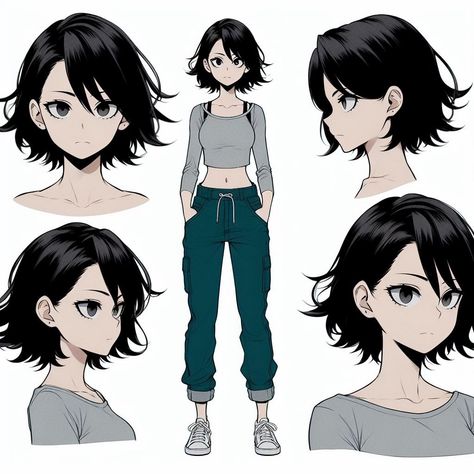 Short Anime Haircuts For Women, Messy Hair Anime Female, Short Hairstyle Women Character Design, Anime Bob Haircut, Anime Hair Reference Female Short, Short Haircut Drawing, Short Haired Anime Woman, Superhero Female Character Design, Short Hair Female Character