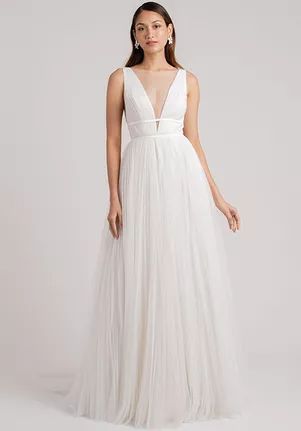 Floor Length Wedding Dresses | Page 5 | The Knot Casual White Wedding Dress, Simple White Wedding Dress, Jenny Yoo Bridal, Pleated Tulle Skirt, Pleated Tulle, A Line Bridal Gowns, Jenny Yoo, Casual Wedding Dress, Bridal Fashion Week