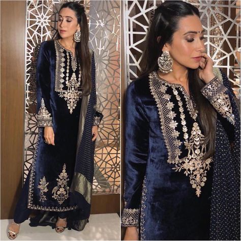 Heavy Suits, Velvet Suit Design, Karishma Kapoor, Choli Dress, Velvet Dress Designs, Bridal Lehenga Collection, Embroidered Kurti, Indian Designer Suits, Anita Dongre