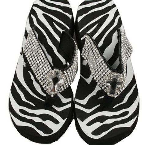 Zebra bling wedge flip flops Decorating Flip Flops, Flip Or Flop, Bling Sandals, Beautiful Sandals, Summer Flip Flops, Wedge Flip Flops, Rhinestone Cross, Animal Prints