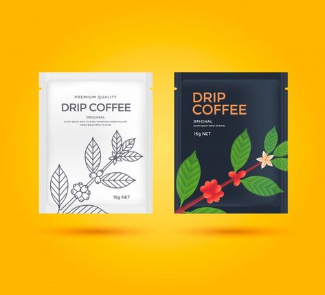 Packaging design for drip coffee. vector... | Premium Vector #Freepik #vector #food #business #vintage #tree Paper Cup Design, Coffee Bag Design, Soap Packaging Design, Gift Set Packaging, Tea Supplies, Tea Packaging Design, Coffee Pack, Coffee Label, Coffee Box