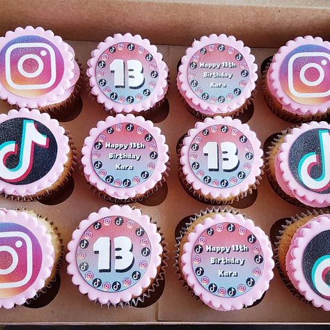 heather@Cupcakecastle on Instagram: “Happy 13th birthday Kara. Enjoy your sparkly  social media themed cupcakes 🤩🤩 #birthdaycupcakes #cupcakesblackpool #cupcakesofinstagram…” 13 Birthday Cupcakes Girl, 13th Birthday Cupcakes, Girl Birthday Cupcakes, Girls Cup, Happy 13th Birthday, Lame Jokes, Themed Cupcakes, 13th Birthday, Theme Ideas