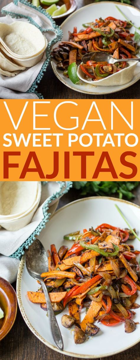 Tender sweet potato and smoky mushrooms stand in for meat in this easy vegan fajita recipe! Fajitas Vegan, Vegan Fajita, Vegan Fajitas, Diy Easy Recipes, Random Recipes, Zucchini Lasagna, Fajita Recipe, Vegan Sweet Potato, Food Coma