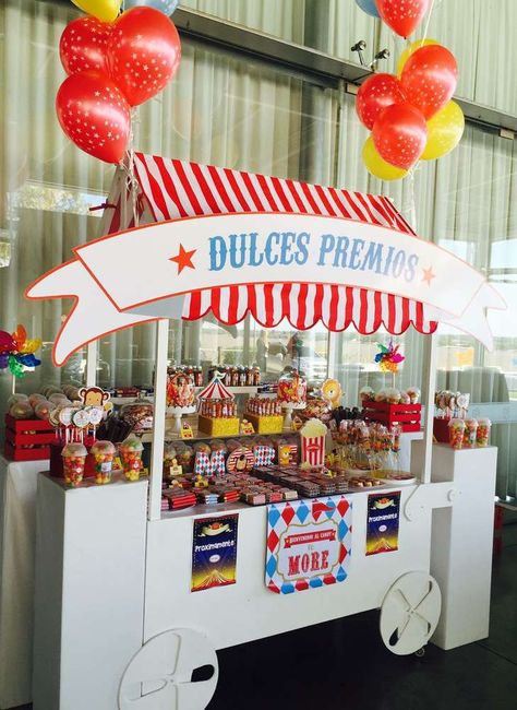 A fun Carnaval themed Quinceanera. Love the cart dessert table! See more party ideas at CatchMyParty.com Birthday Greetings For Boyfriend, Carnival Birthday Party Ideas, Carnival Birthday Party, Circus Carnival Party, Birthday Party Table, Birthday Greetings Funny, Birthday Party Snacks, Circus Theme Party, Carnival Themed Party