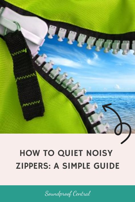 Zipper with a view of the ocean behind it. Text reads: "How to Quiet Noisy Zippers: A Simple Guide" Backpacking Sleeping Bag, Sounds Of Nature, Old Candles, Easy Cheap, Duct Tape, Sound Proofing, Metal Zipper, Frogs, Camping