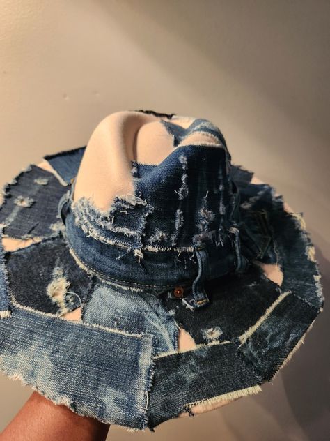 Denim Cowboy Hat, Dressy Hats, Jean Hat, Denim Crafts Diy, Custom Bridesmaid Dress, Women Hats Fashion, Denim Projects, Elegant Hats, Unique Hats