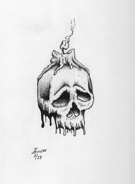 Skull Melting Drawing, Skull Candle Drawing, Dark Side Drawing, Melting Candle Tattoo, Skull Candle Tattoo, Melting Candle Drawing, Dripping Tattoo, Skull Drawing Tattoo, Drawing Tattoo Ideas