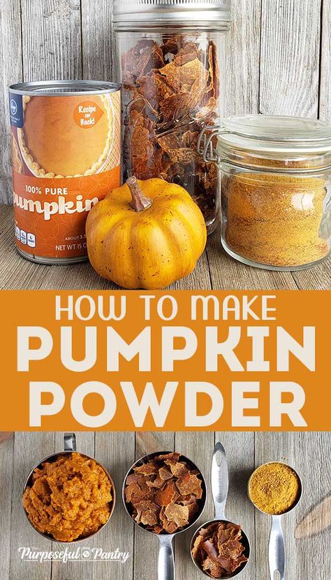 Learn to make pumpkin powder from dehydrated pumpkin puree that is perfect to add to smoothies or baked goods and be shelf-stable in your long-term food storage. When pumpkins aren't in season and canned pumpkin puree is in short supply, you'll always have a stash! #pumpkin #pumpkinpowder #dehydratepumpkin Dehydrate Pumpkin, Things To Dehydrate, Dehydration Recipes, Dehydrator Ideas, Pumpkin Flour, Preserving Pumpkins, Fruit Powders, Pumpkin Powder, Dehydrating Food Storage