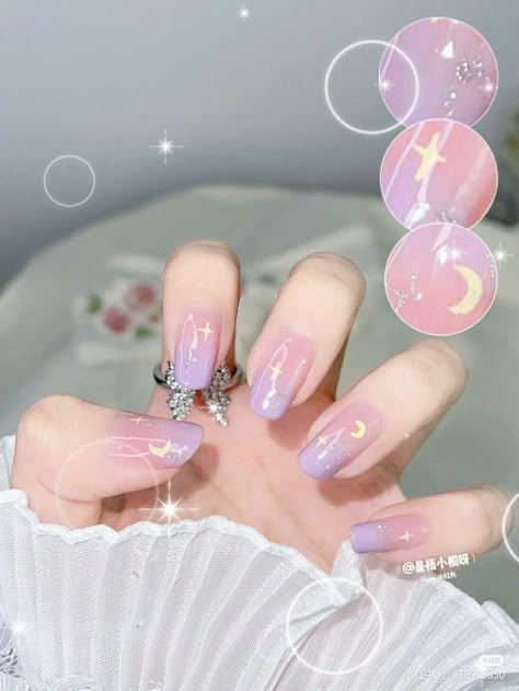 nails art easy nails art tips nails art ideas nail art 2022 Clear Gradient Nails, March Nails Spring Almond, Short Almond Nails Designs Simple, Madoka Magica Nails, Nail Art Cute Kawaii, Kawaii Nails Short, Simple Kawaii Nails, Kawaii Nail Designs, Anime Nail Ideas