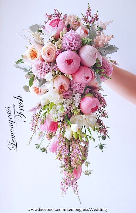 Peony Waterfall Bouquet, Summer Cascade Bouquet, Peony Cascade Bouquet, Pink Wedding Bouquets Bride, Wedding Bouquets Waterfall, Cascade Flower Bouquet, Pink Cascading Bridal Bouquet, Spring Wedding Bouquets Peonies, Wedding Bouquets Cascade