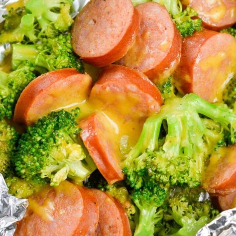 Sausage Broccoli Cheddar Foil Pack (keto + low carb) - The Best Keto Recipes Sausage Keto, Sausage Broccoli, The Best Keto Recipes, Carb Dishes, Keto Sausage, Best Keto Recipes, Foil Pack Meals, Foil Packs, Free Keto Meal Plan